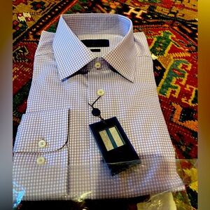 David Donahue NWT Tall Size 17 neck, 36/37 sleeve Purple Checkered Cotton Shirt